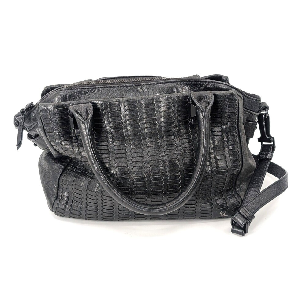 Elliot Lucca Black Woven Braided Leather Shoulder Bag Satchel Crossbody Handbag